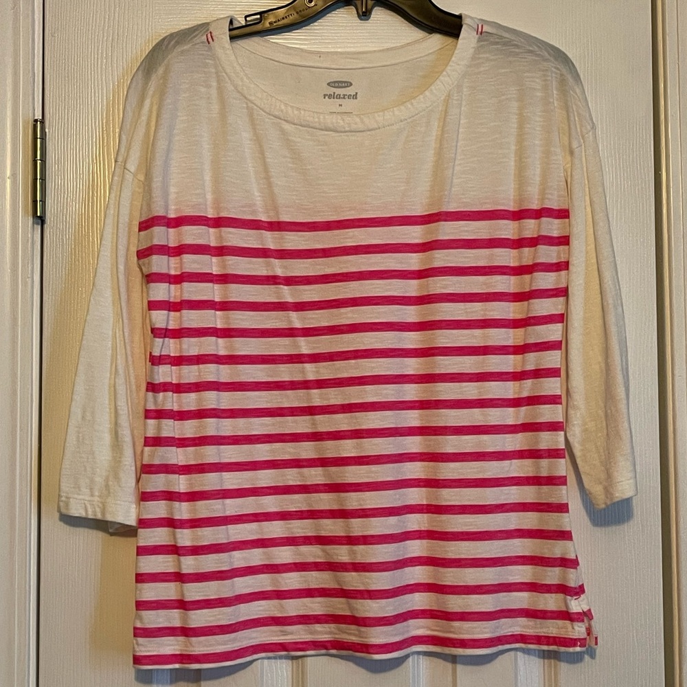 Old Navy pink striped 3/4 sleeve top